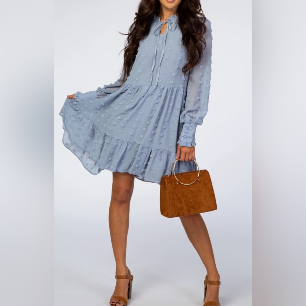 Listicle light blue double layered textured chiffon ruffle hem mini dress